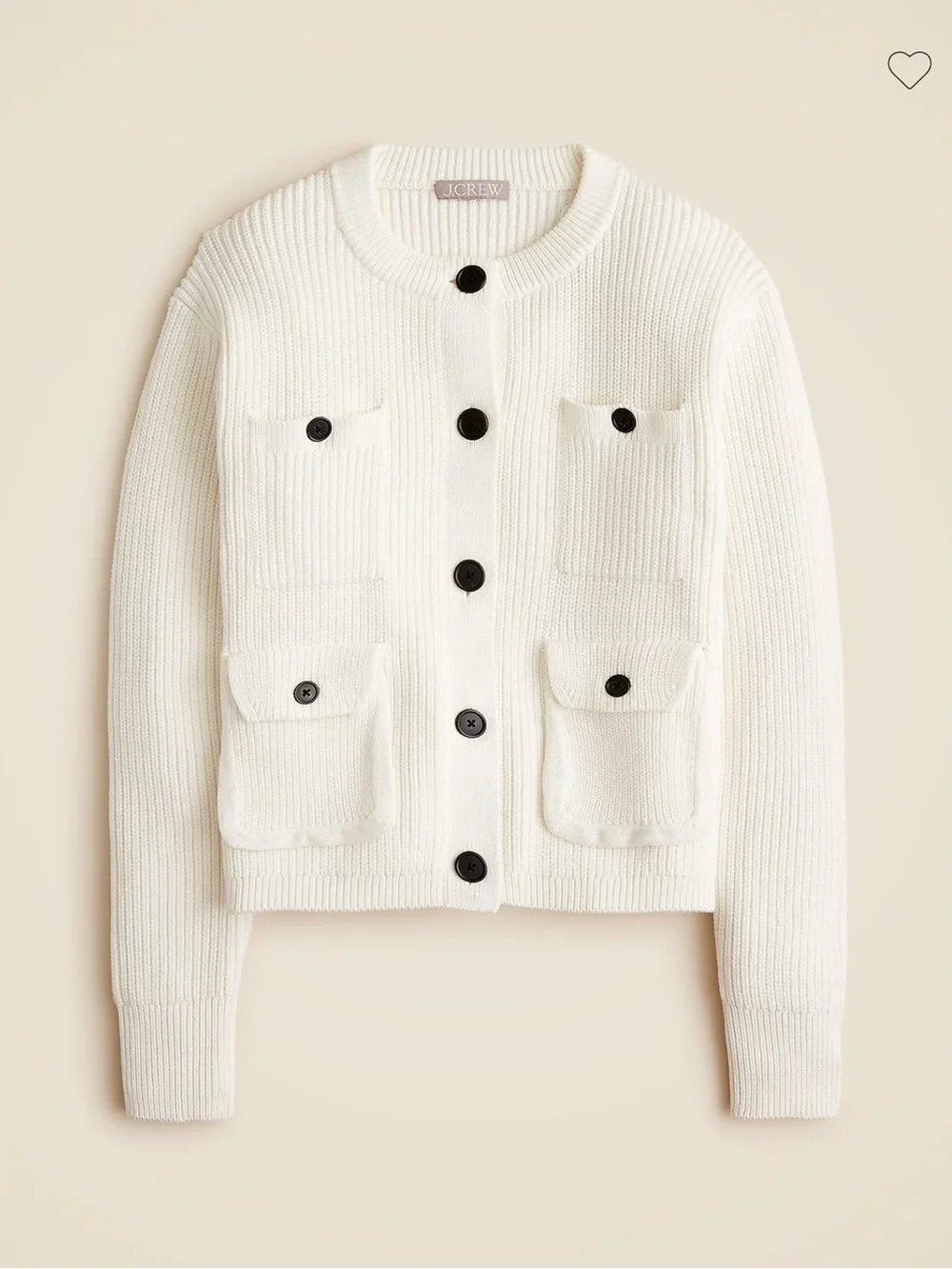 J Crew Four-Pocket Cardigan Lady Jacket White Chunky Ribbed Knit 2025-Small